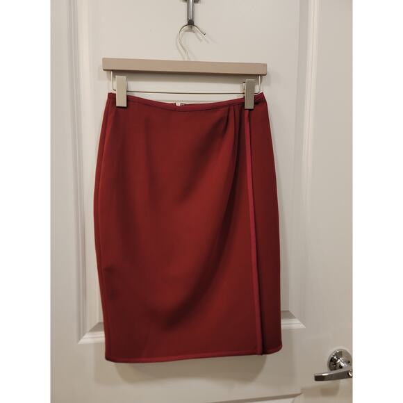 Ann Taylor Red Pencil Skirt with Satin Trim - Picture 2 of 9